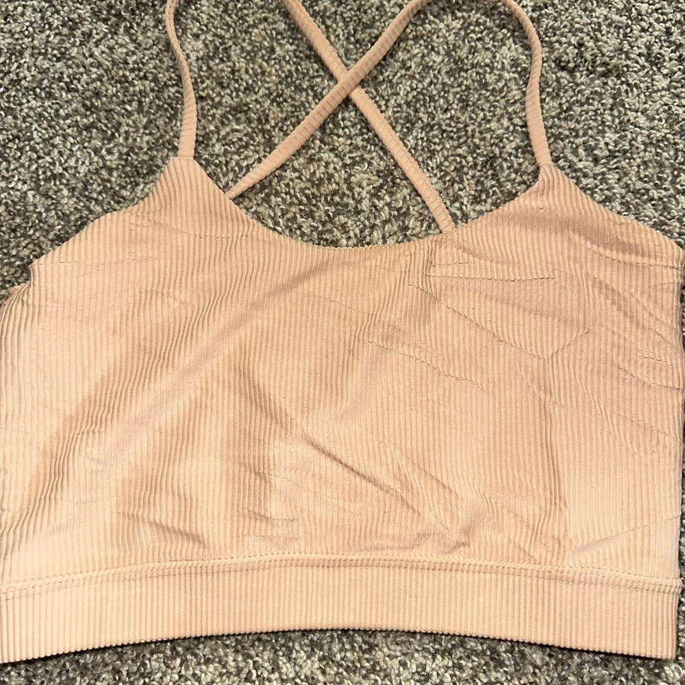 Tribe Kelley Ribbed Pink Strappy Crop Top